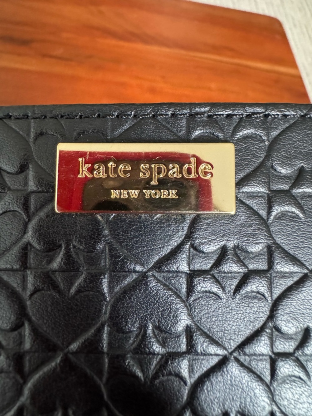 kate spade Black Quilted Heart Card Case with Gold Plaque